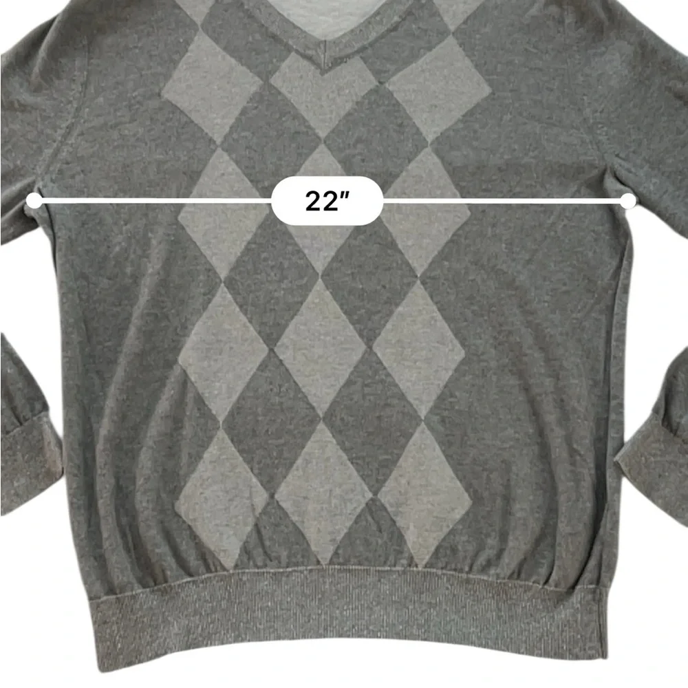 Banana Republic Men's Gray Cotton V-Neck Argyle Knit Sweater‎ Size Large